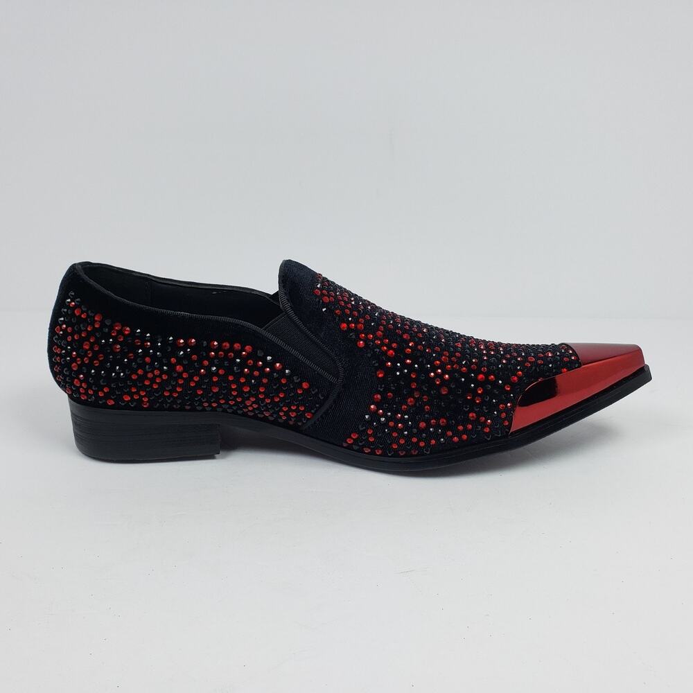 Bolano Desta Mens Sz 11 Black Red Fashion Rhinestone Slip On Dress Loafer Shoes - Picture 3 of 13